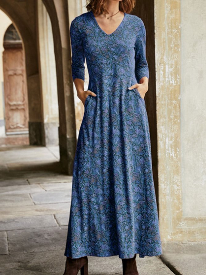 Red Casual Floral Cotton Dress