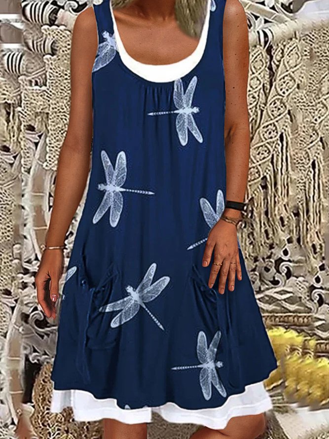 Round Neck Dragonfly Casual Dress