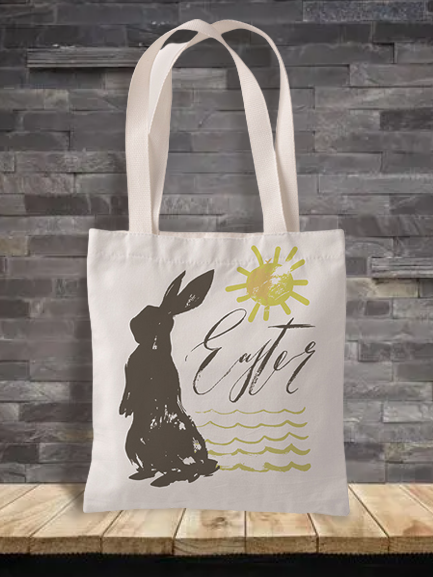 Easter Bunny Egg Pattern Canvas Tote Bag Environmentally Friendly Reusable