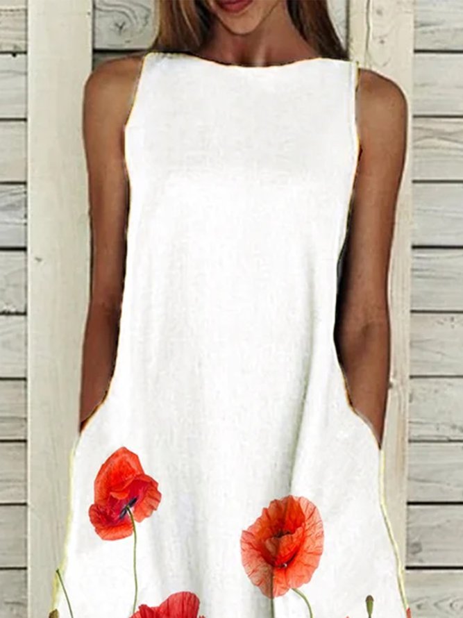 Floral-Print Casual A-Line Floral Weaving Dress