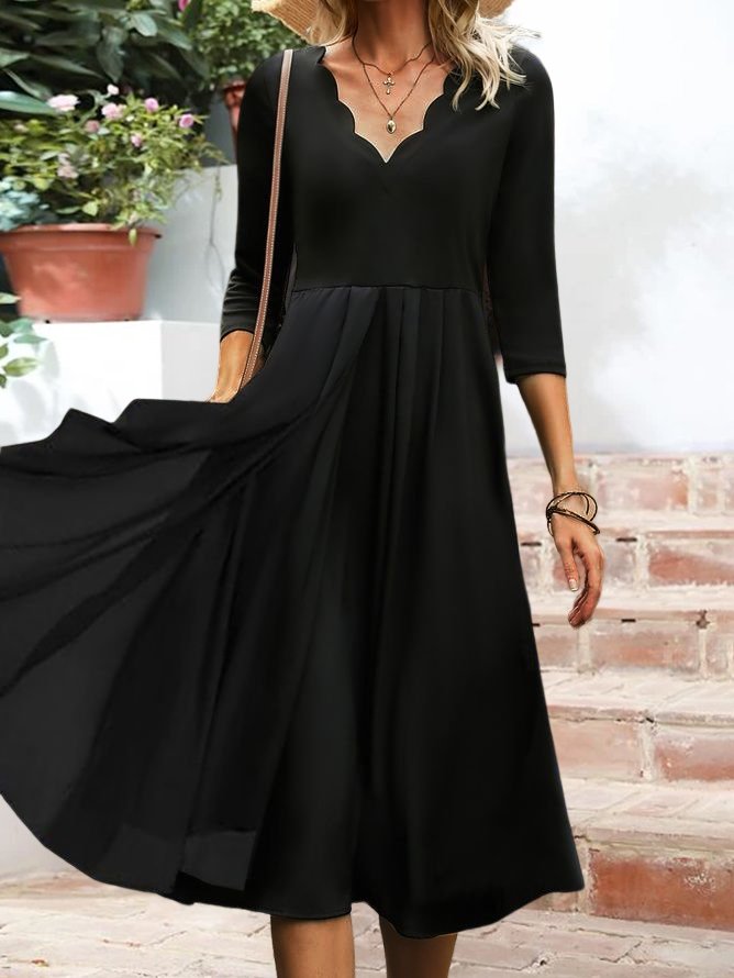 V Neck Elegant Black Slim Fit Knit Midi Prom Dress