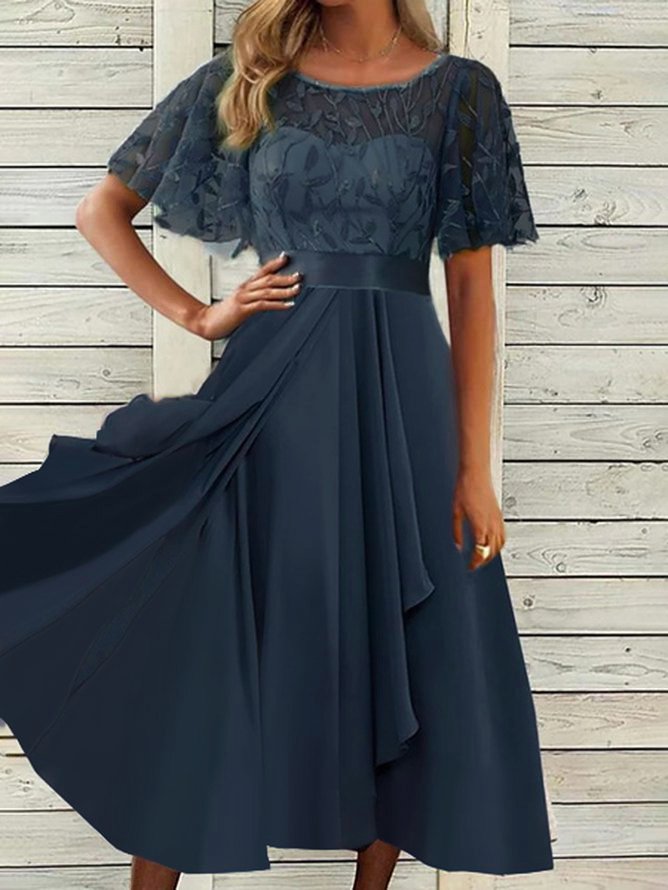 Crew Neck Flare Sleeve Lace Wedding Prom Dress