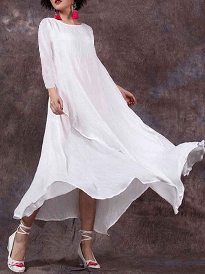 Crew Neck Women Casual Daytime Big Hem Dress Weaving Dress