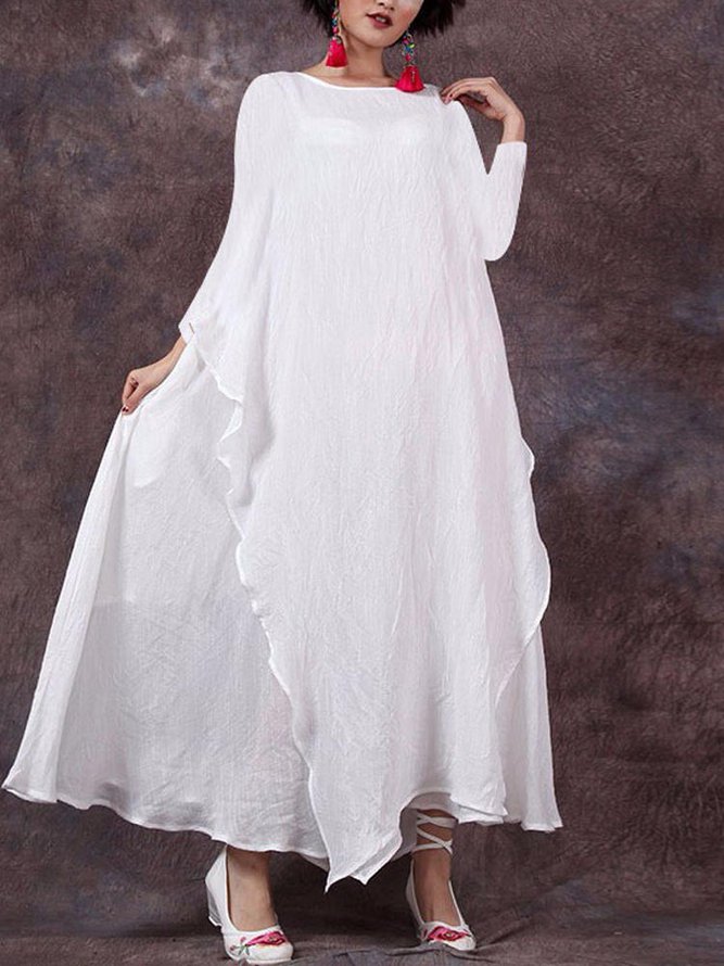 Crew Neck Women Casual Daytime Big Hem Dress Weaving Dress