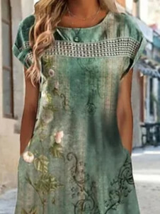 Crew Neck Loose Floral Casual Dress