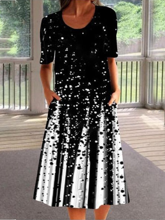 Vintage Boho Holiday Shift Ombre/tie-Dye Crew Neck Short Sleeve Weaving Prom Dress