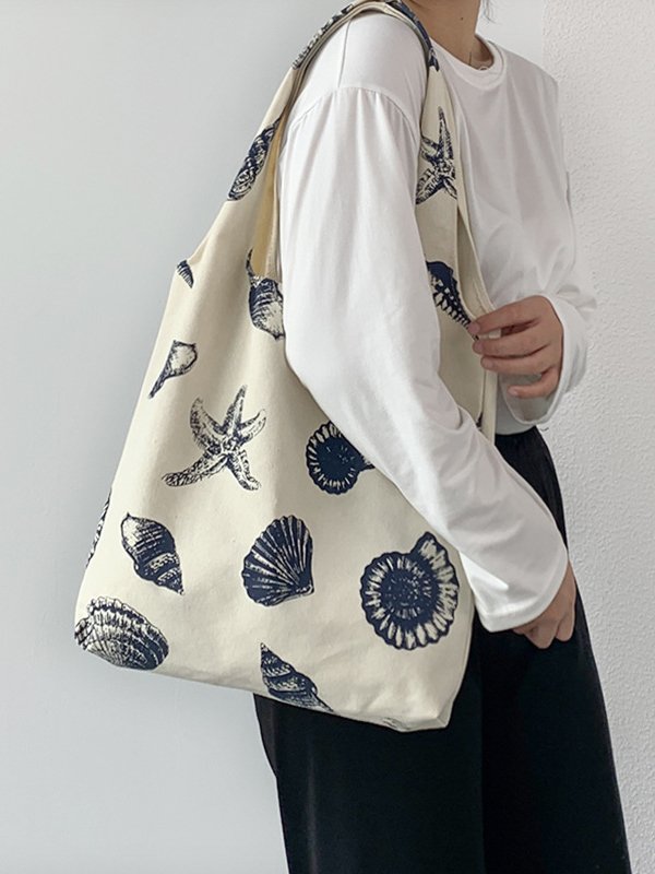 Casual Ocean Pattern Canvas Shoulder Bag Tote Bag Holiday Ethnic Boho